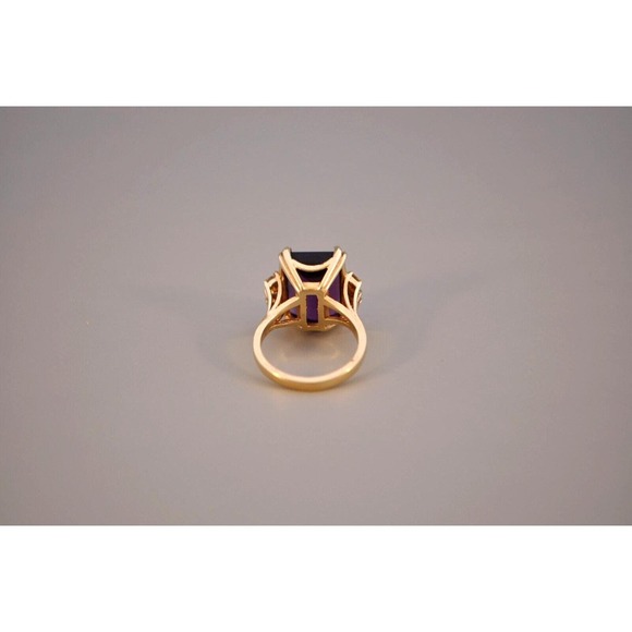 Vintage Estate 14k Solid Gold Natural Amethyst & Diamond Ring Large Emerald Cut - Picture 7 of 8
